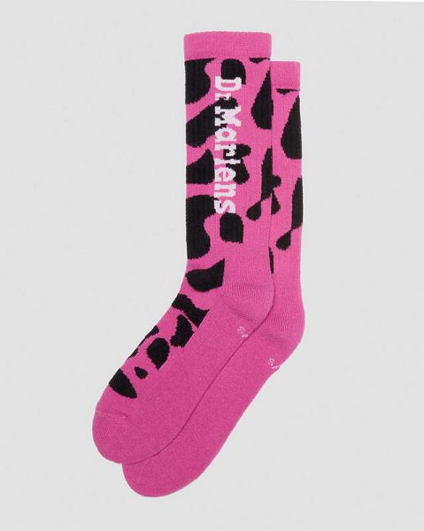 Dr Martens Vertical Logo Cow Print Cotton Blend Accessories Socks Pink | USA-61583