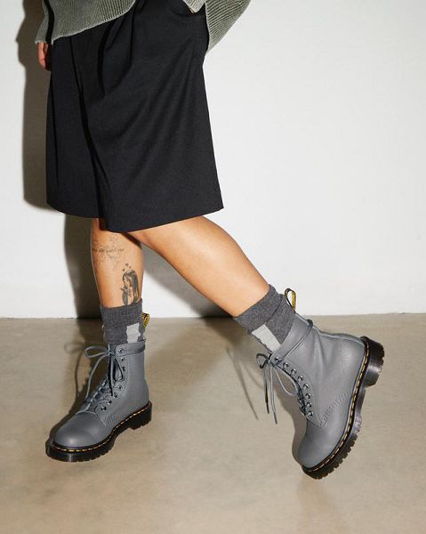 Dr Martens Virginia Leather Women 1460 Boots Grey | USA-103296