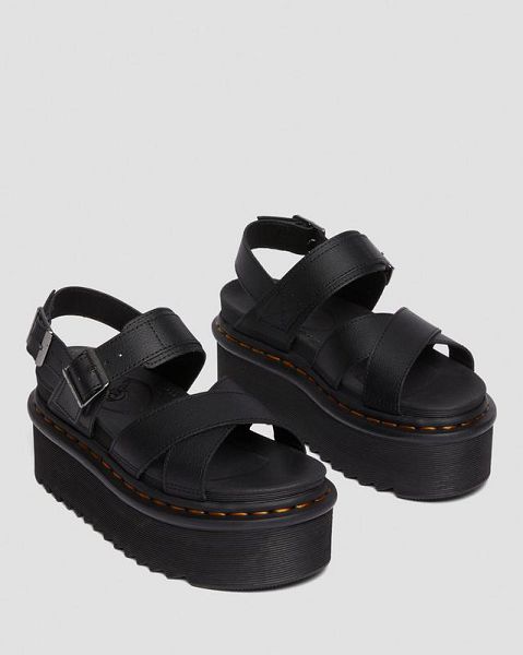 Dr Martens Voss II Athena Leather Strap Women Platform Sandals Black | USA-127965