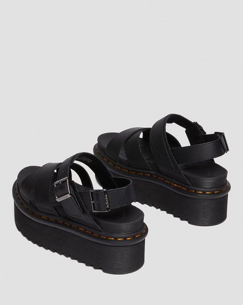 Dr Martens Voss II Athena Leather Strap Women Platform Sandals Black | USA-127965