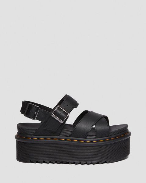 Dr Martens Voss II Athena Leather Strap Women Platform Sandals Black | USA-127965