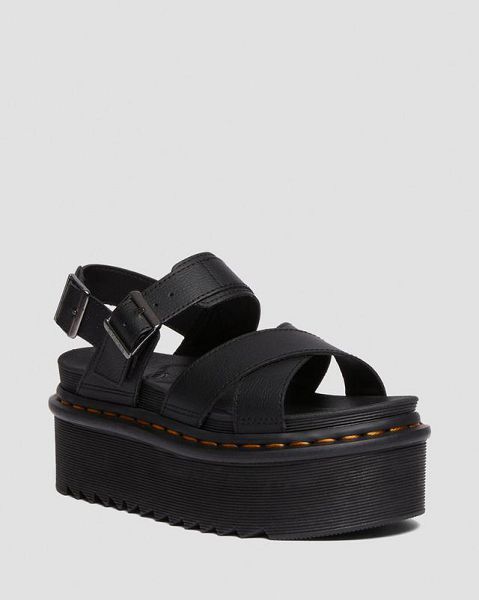 Dr Martens Voss II Athena Leather Strap Women Platform Sandals Black | USA-127965