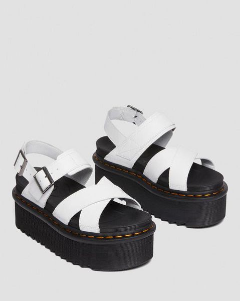 Dr Martens Voss II Athena Leather Strap Women Platform Sandals White | USA-953278