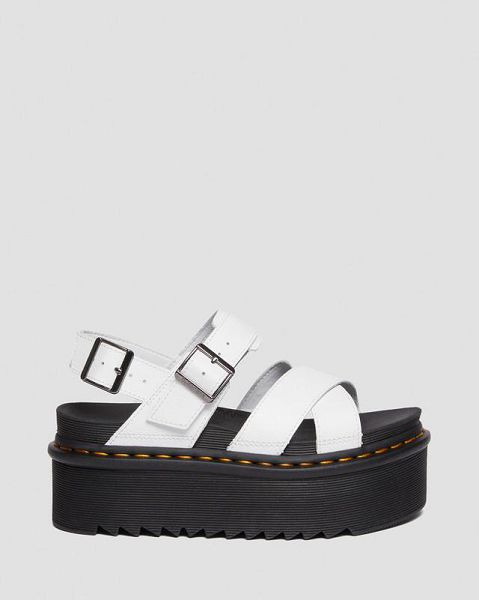 Dr Martens Voss II Athena Leather Strap Women Platform Sandals White | USA-953278