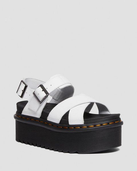 Dr Martens Voss II Athena Leather Strap Women Platform Sandals White | USA-953278