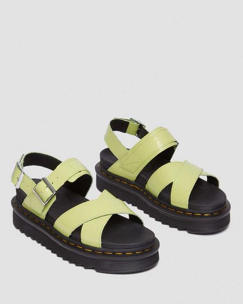 Dr Martens Voss II Distressed Patent Leather Women Sandals Light Green | USA-195806