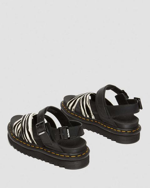 Dr Martens Voss II Hair-On Zebra Print Women Sandals Black | USA-816234