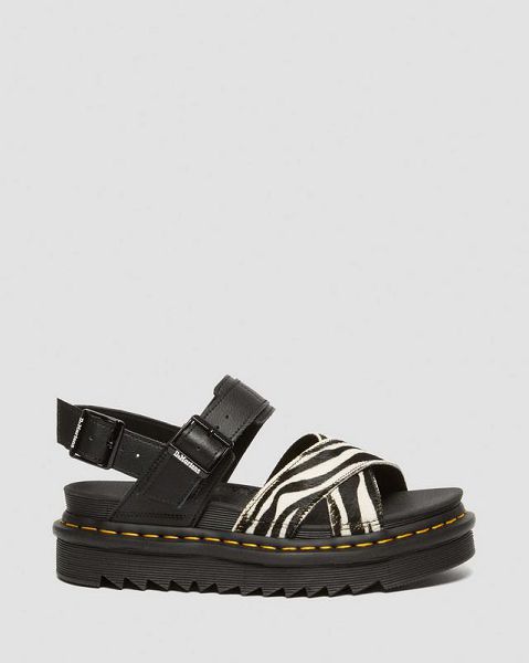 Dr Martens Voss II Hair-On Zebra Print Women Sandals Black | USA-816234