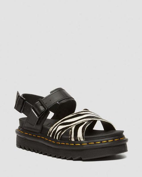 Dr Martens Voss II Hair-On Zebra Print Women Sandals Black | USA-816234