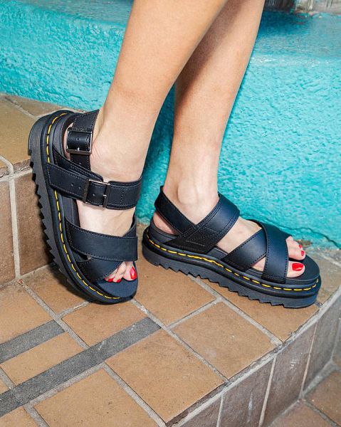 Dr Martens Voss II Leather Women Strap Sandals Black | USA-498065