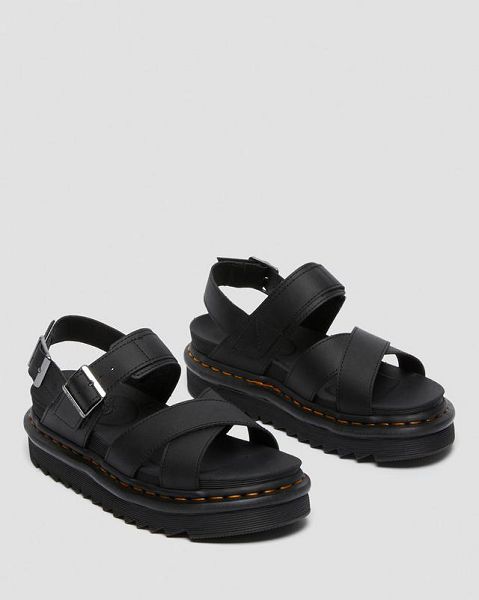 Dr Martens Voss II Leather Women Strap Sandals Black | USA-498065