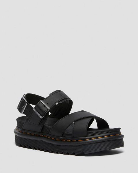 Dr Martens Voss II Leather Women Strap Sandals Black | USA-498065