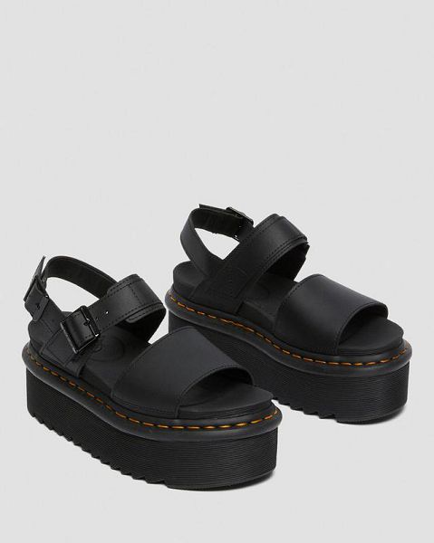 Dr Martens Voss Leather Strap Women Platform Sandals Black | USA-231794