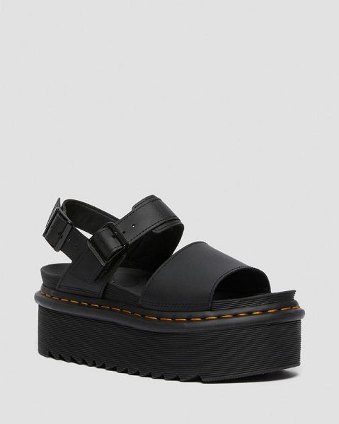 Dr Martens Voss Leather Strap Women Platform Sandals Black | USA-231794