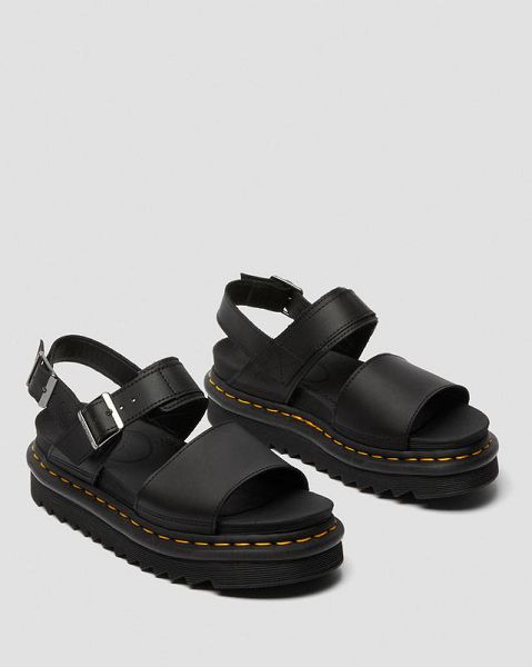 Dr Martens Voss Leather Women Strap Sandals Black | USA-185632