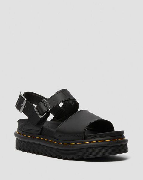 Dr Martens Voss Leather Women Strap Sandals Black | USA-185632