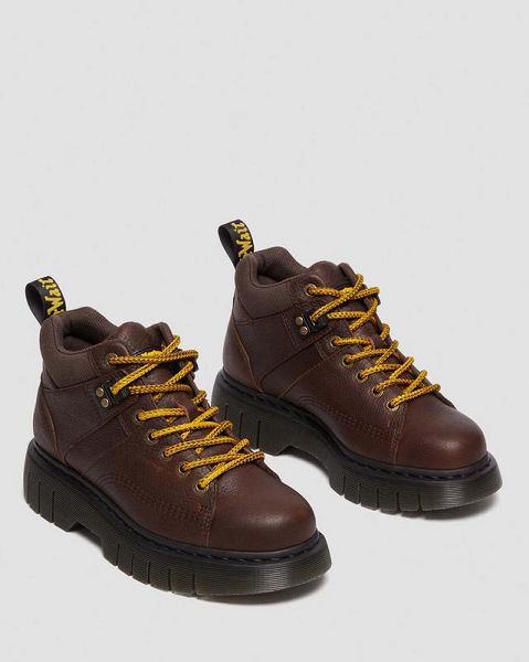 Dr Martens Woodard Grizzly Leather Low Men Casual Boots Dark Brown | USA-658731