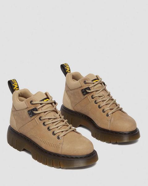 Dr Martens Woodard Tumbled Nubuck Leather Low Women Casual Boots Brown | USA-231745