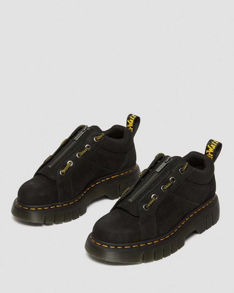 Dr Martens Woodard Tumbled Nubuck Leather Low Women Casual Boots Black | USA-374521