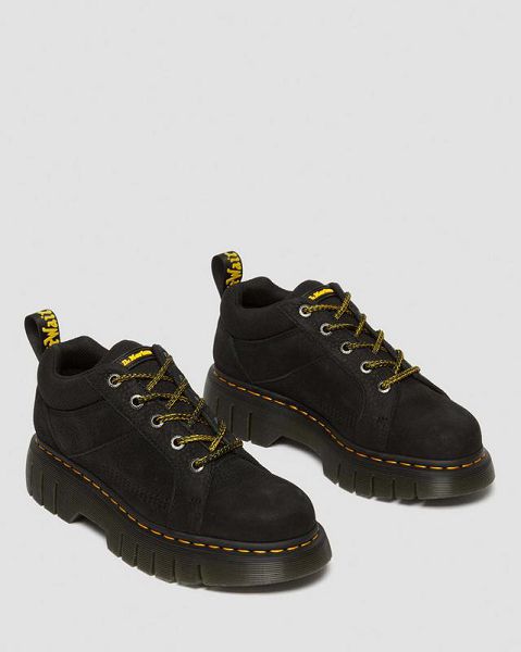 Dr Martens Woodard Tumbled Nubuck Leather Low Women Casual Boots Black | USA-374521