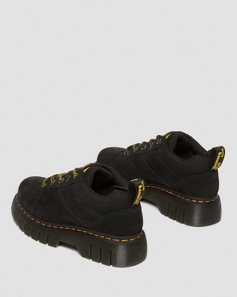 Dr Martens Woodard Tumbled Nubuck Leather Low Women Casual Boots Black | USA-374521