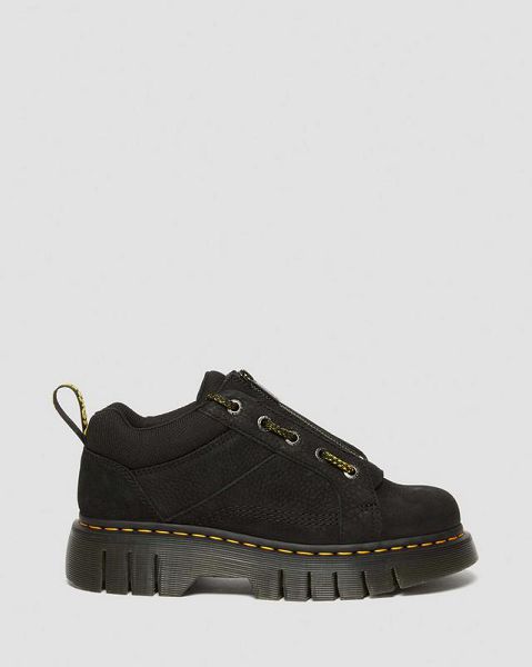 Dr Martens Woodard Tumbled Nubuck Leather Low Women Casual Boots Black | USA-374521