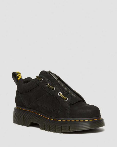 Dr Martens Woodard Tumbled Nubuck Leather Low Women Casual Boots Black | USA-374521