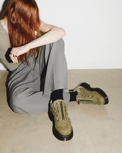 Dr Martens Woodard Tumbled Nubuck Leather Low Women Casual Boots Olive | USA-610897