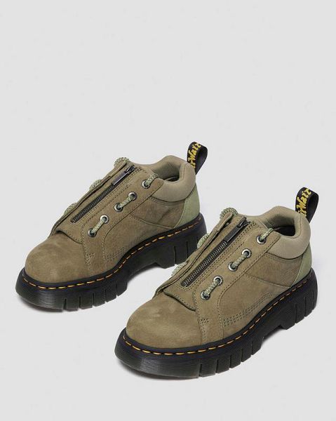 Dr Martens Woodard Tumbled Nubuck Leather Low Women Casual Boots Olive | USA-610897