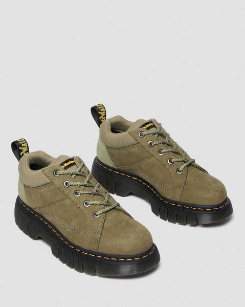 Dr Martens Woodard Tumbled Nubuck Leather Low Women Casual Boots Olive | USA-610897