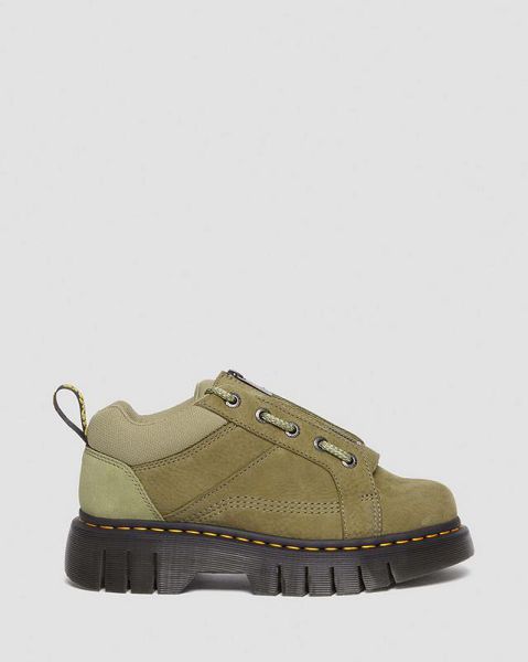 Dr Martens Woodard Tumbled Nubuck Leather Low Women Casual Boots Olive | USA-610897