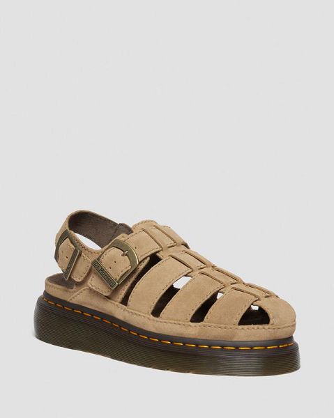 Dr Martens Wrenlie Bronx Suede Fisherman Men Sandals Brown | USA-630785