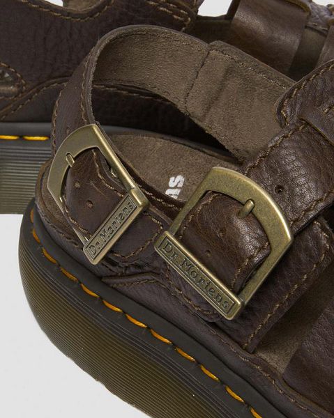 Dr Martens Wrenlie Grizzly Leather Fisherman Men Sandals Dark Brown | USA-758306