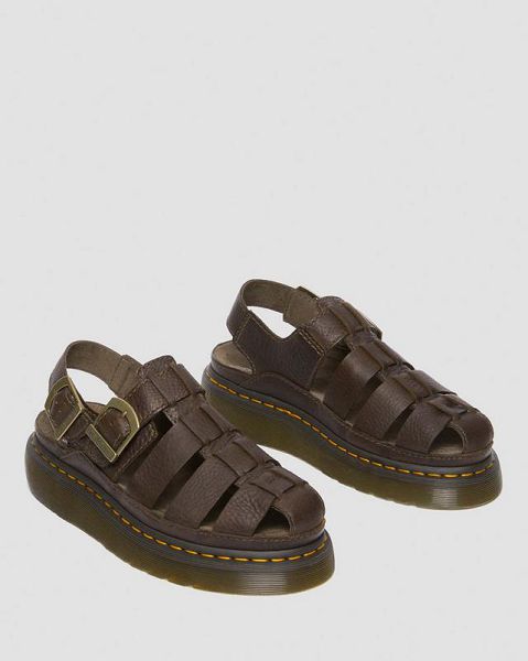 Dr Martens Wrenlie Grizzly Leather Fisherman Men Sandals Dark Brown | USA-758306