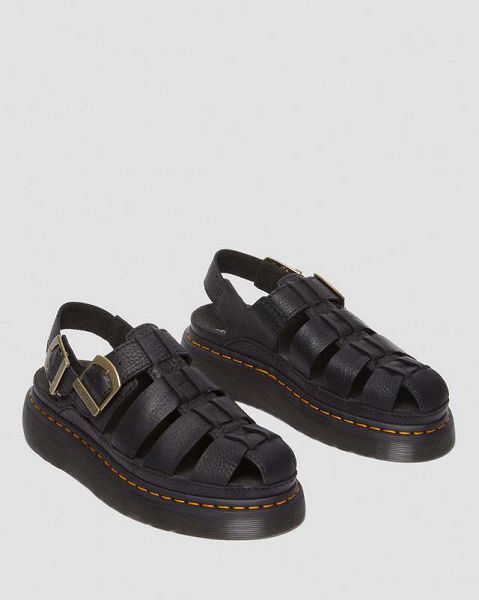 Dr Martens Wrenlie Grizzly Leather Fisherman Men Sandals Black | USA-46371