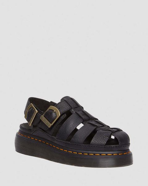 Dr Martens Wrenlie Grizzly Leather Fisherman Men Sandals Black | USA-46371