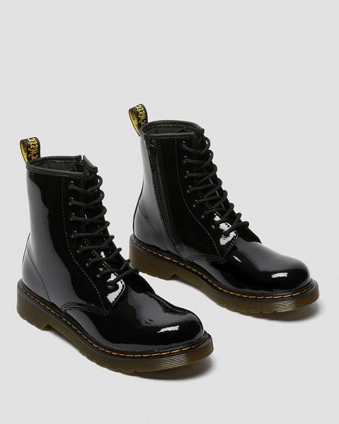 Dr Martens Youth 1460 Patent Leather Kids' Lace Up Boots Black | USA-418253