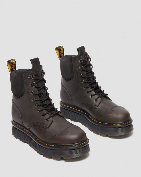 Dr Martens Zebzag 8 Ties Burnish Waxy Men Lace Up Boots Black / Grey | USA-496187