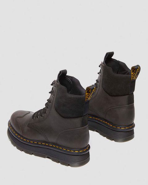 Dr Martens Zebzag 8 Ties Burnish Waxy Men Lace Up Boots Black / Grey | USA-496187