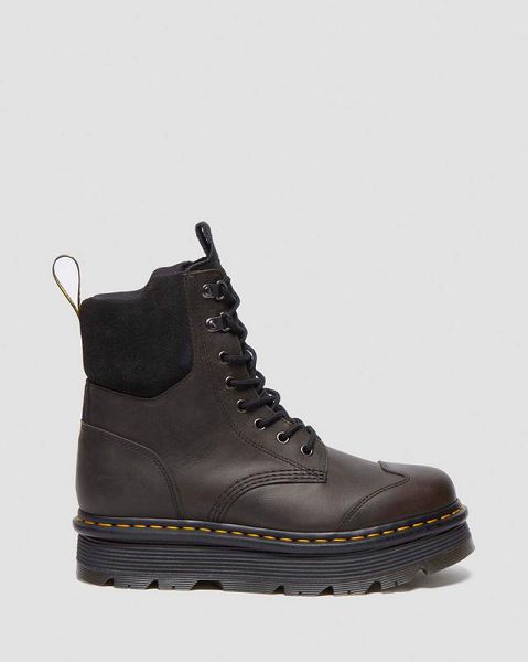 Dr Martens Zebzag 8 Ties Burnish Waxy Men Lace Up Boots Black / Grey | USA-496187