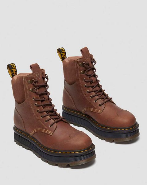 Dr Martens Zebzag 8 Ties Burnish Waxy Men Lace Up Boots Brown | USA-981673