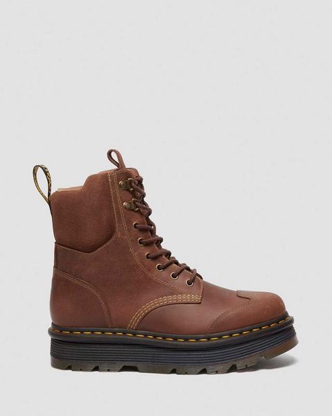 Dr Martens Zebzag 8 Ties Burnish Waxy Men Lace Up Boots Brown | USA-981673