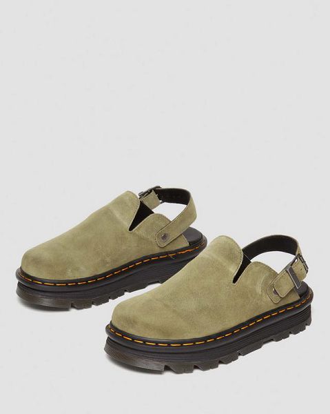 Dr Martens Zebzag Suede Slingback Platform Men Mules Olive | USA-24589