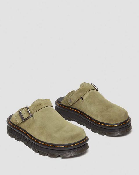 Dr Martens Zebzag Suede Slingback Platform Men Mules Olive | USA-24589