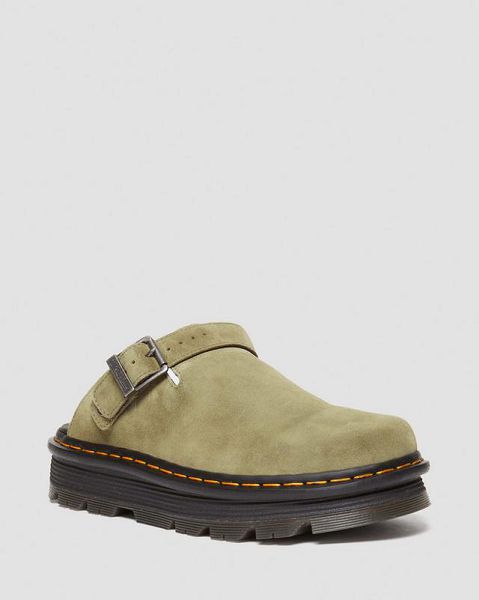 Dr Martens Zebzag Suede Slingback Platform Men Mules Olive | USA-24589