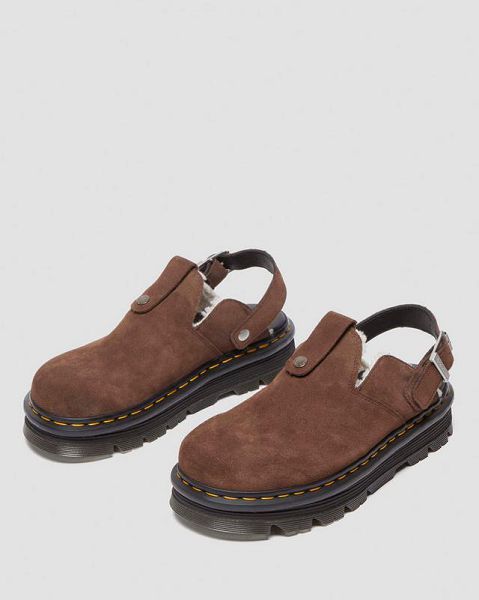 Dr Martens Zebzag Suede Slingback Platform Men Mules Dark Brown | USA-403527