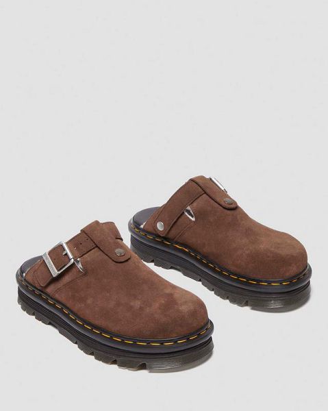 Dr Martens Zebzag Suede Slingback Platform Men Mules Dark Brown | USA-403527