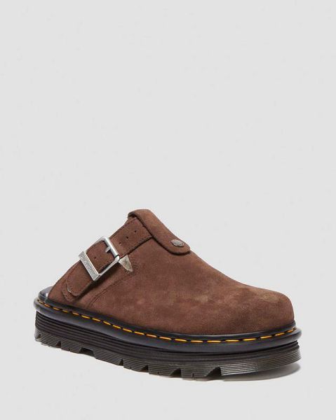 Dr Martens Zebzag Suede Slingback Platform Men Mules Dark Brown | USA-403527