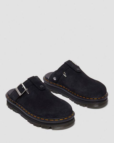 Dr Martens Zebzag Suede Slingback Platform Men Mules Black | USA-961452